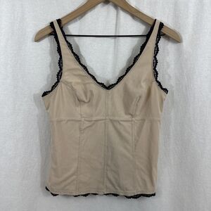 Express Y2K Tan Black Lace Trim Bustier Style Tank Top Womens L Whimsy Romantic